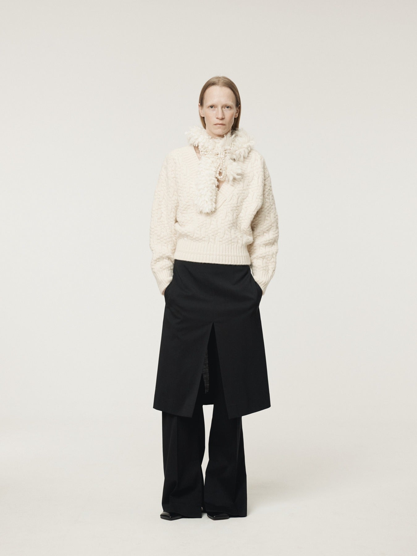 Recto - Fringe Muffler Knit Top (Cream) product image 1 | TRAB K-Fashion Australia