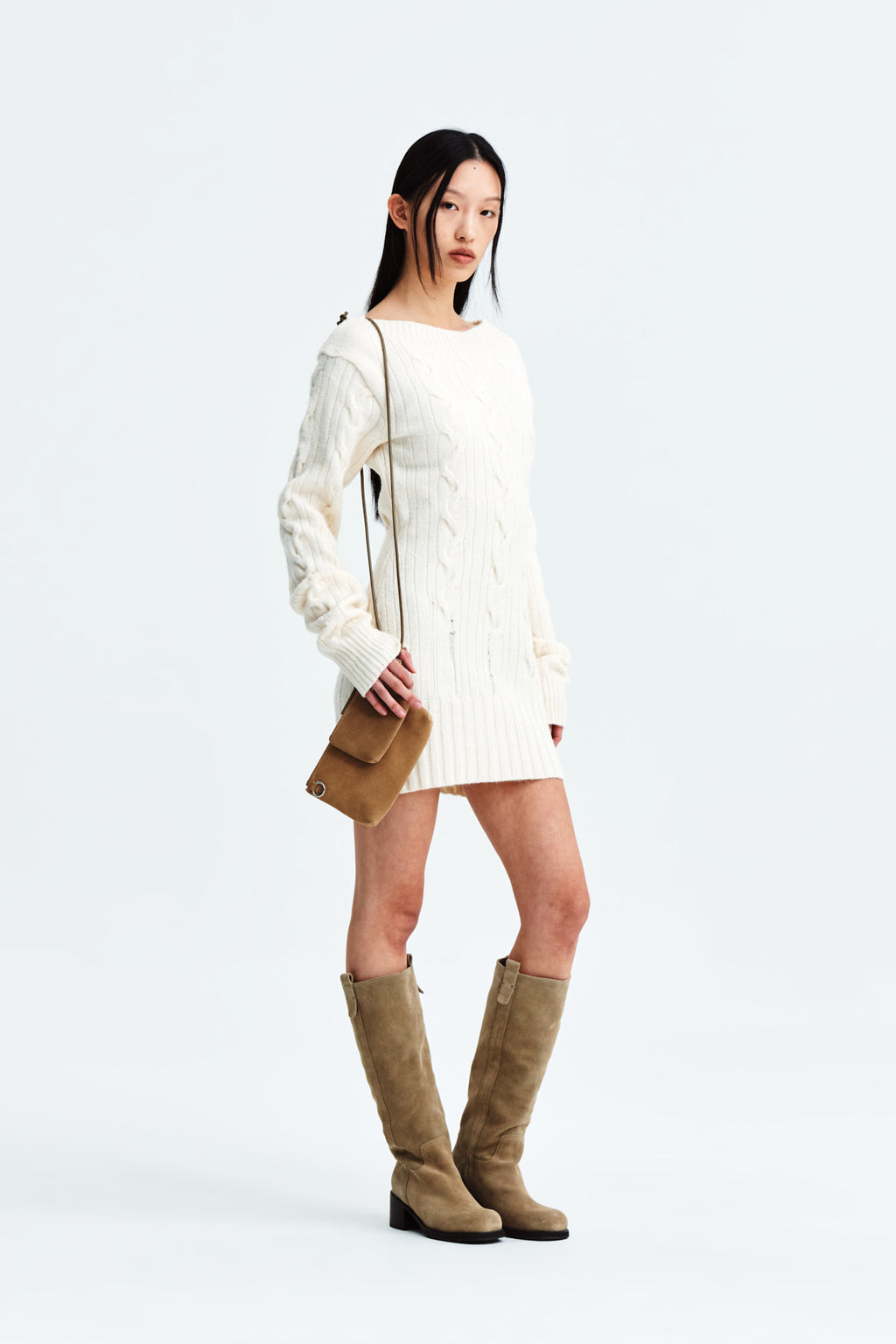 Matin Kim - Damage Point Cable Knit Dress (Ivory) product image 9 | TRAB K-Fashion Australia