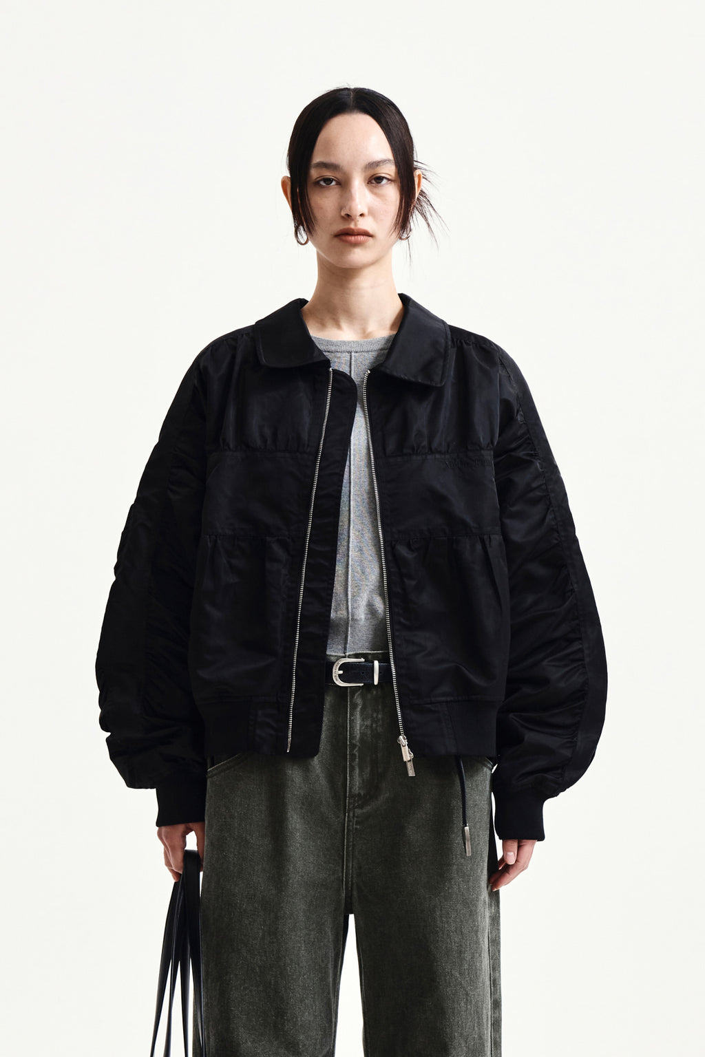 Matin Kim - Small Logo Shirring Jumper (Black) product image 5 | TRAB K-Fashion Australia