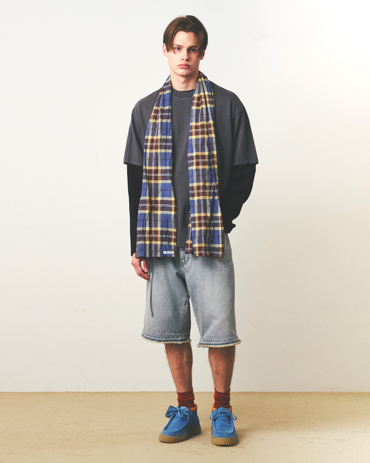 Eastlogue - Pattern Scarf (Beige & Blue Check) product image 1 | TRAB K-Fashion Australia