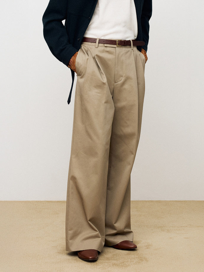 Tonywack - Cotton-Drill Wide Leg Pleated Trousers (Beige) product image 5 | TRAB K-Fashion Australia