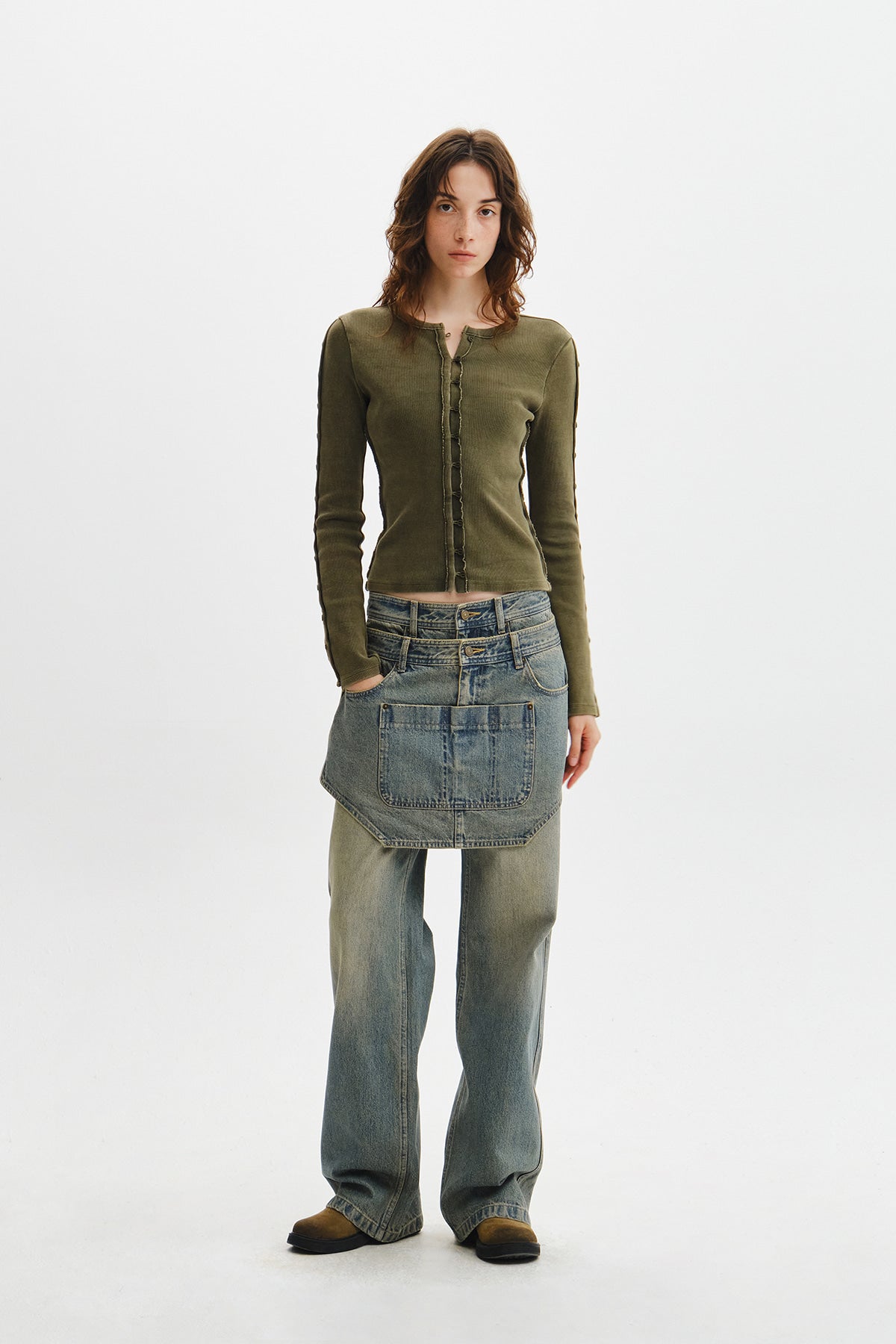 Matin Kim - Washed Rib Button Detail Top (Khaki) product image 11 | TRAB K-Fashion Australia