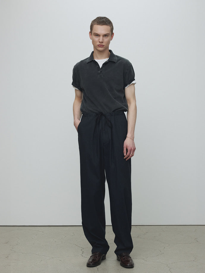 Tonywack - Light Wool Cotton Drawstring Trousers (Navy Stripe) product image 2 | TRAB K-Fashion Australia