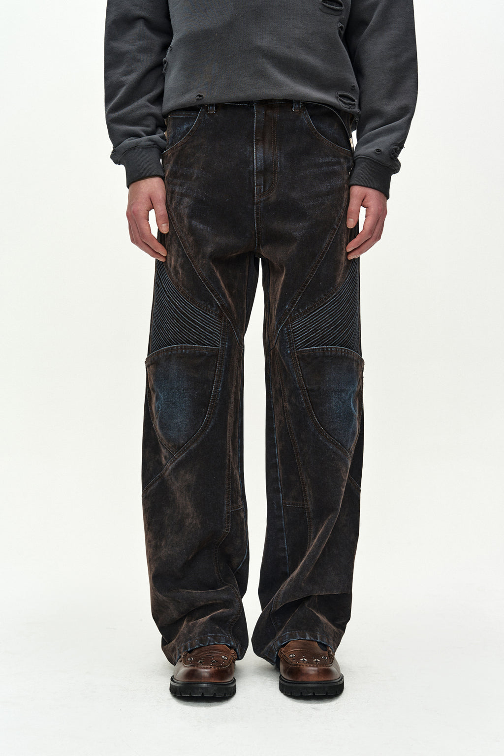 Andersson Bell - Unisex Rodeo Biker Wide-Leg Jeans (Brown/Blue) product image 5 | TRAB K-Fashion Australia