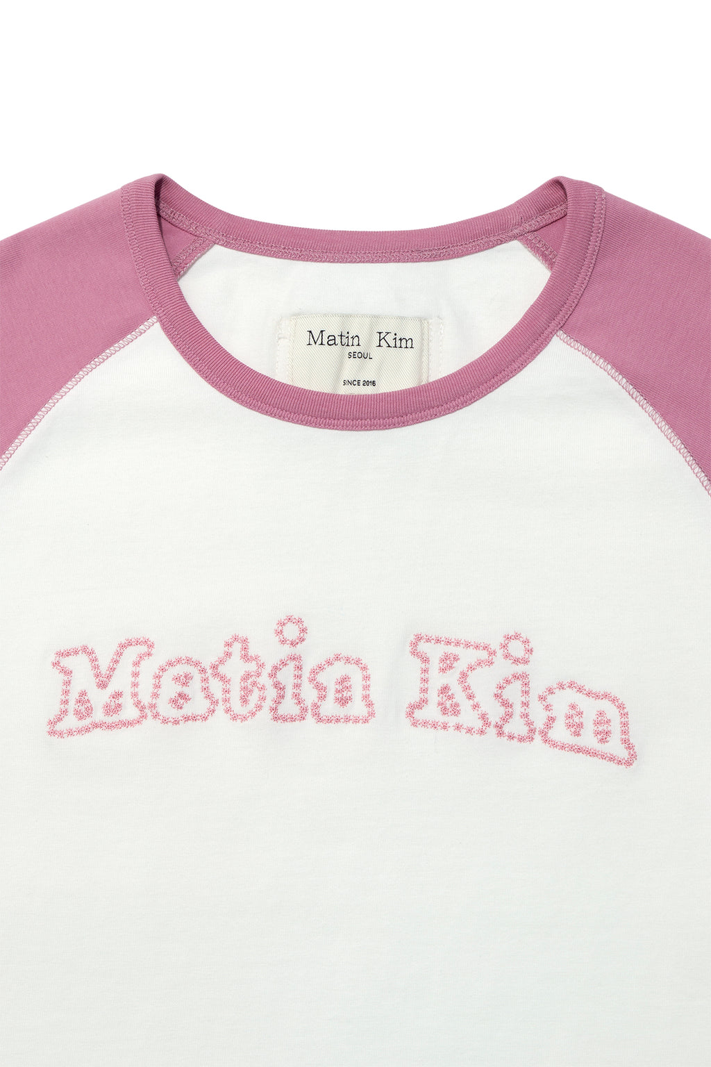 Matin Kim - Flower Stitch Raglan Logo Top (Pink) product image 3 | TRAB K-Fashion Australia