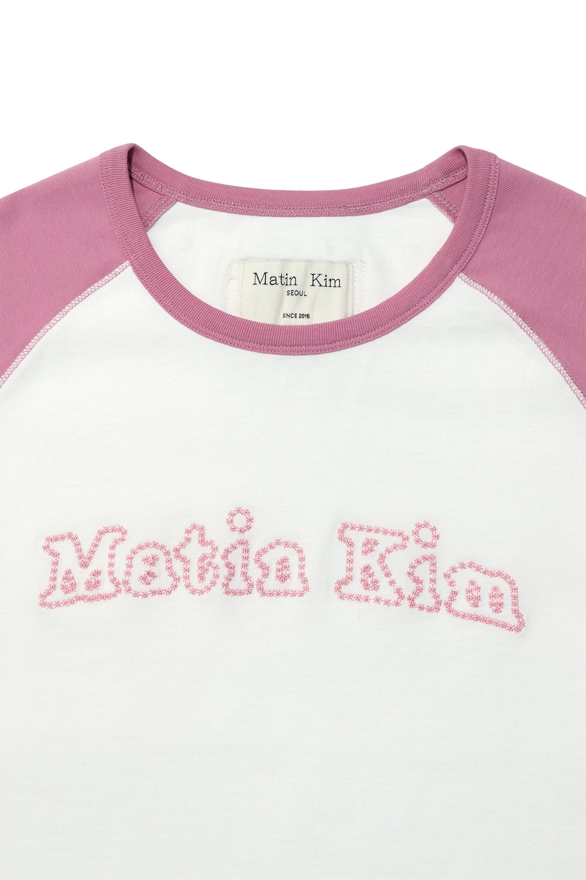 Matin Kim - Flower Stitch Raglan Logo Top (Pink) product image 3 | TRAB K-Fashion Australia