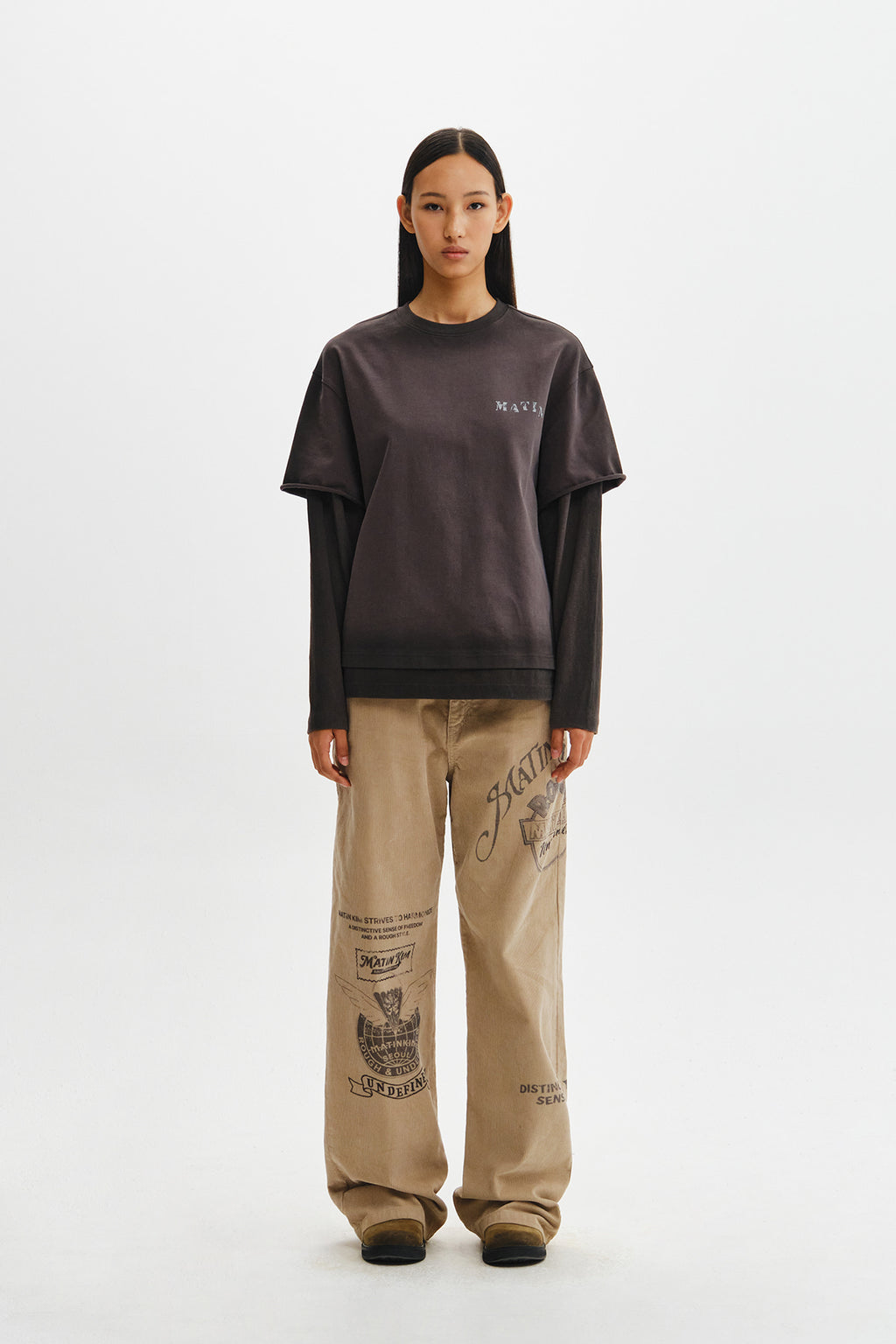 Matin Kim - Dust Washed Logo Layered Top (Charcoal) product image 7 | TRAB K-Fashion Australia