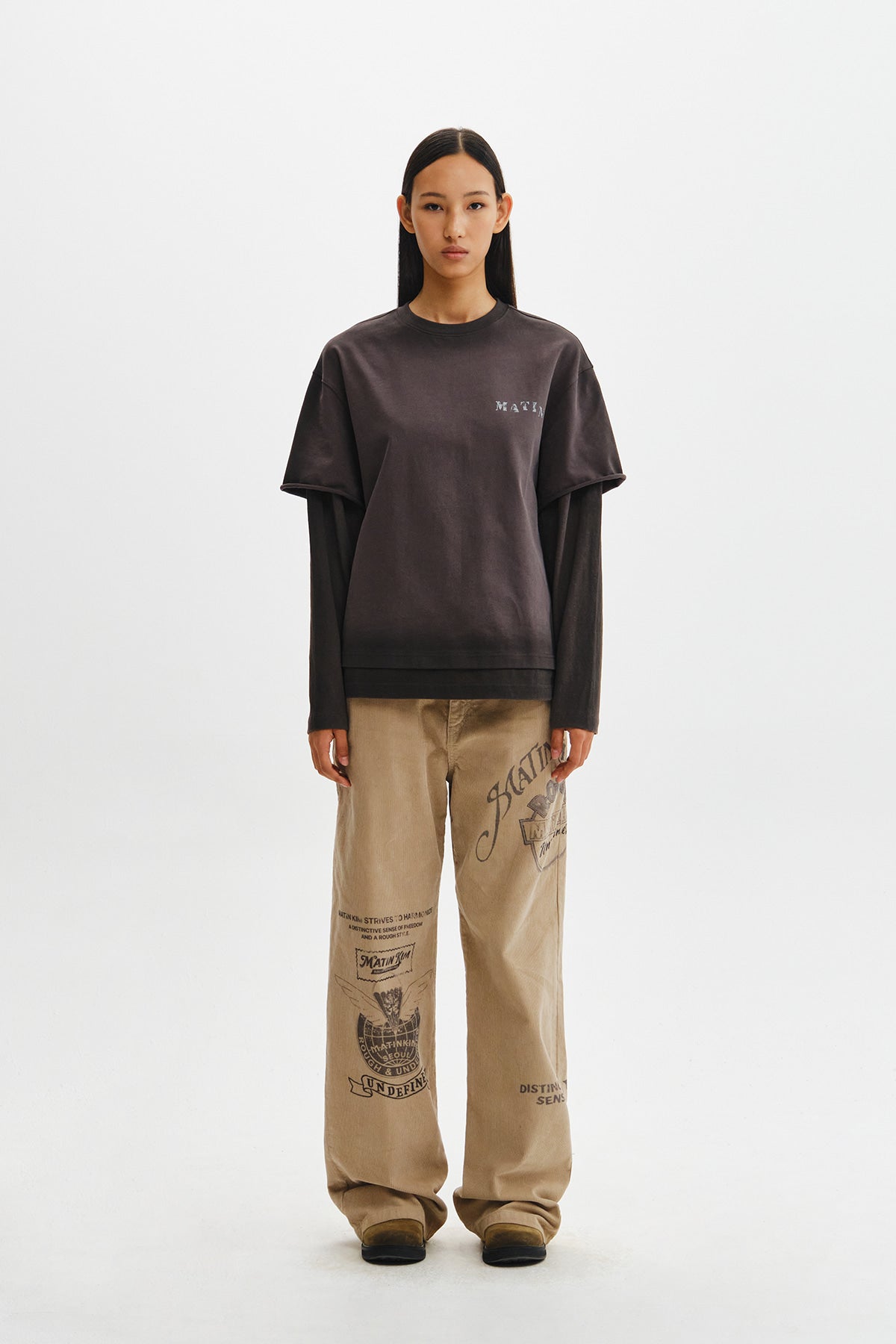 Matin Kim - Dust Washed Logo Layered Top (Charcoal) product image 7 | TRAB K-Fashion Australia