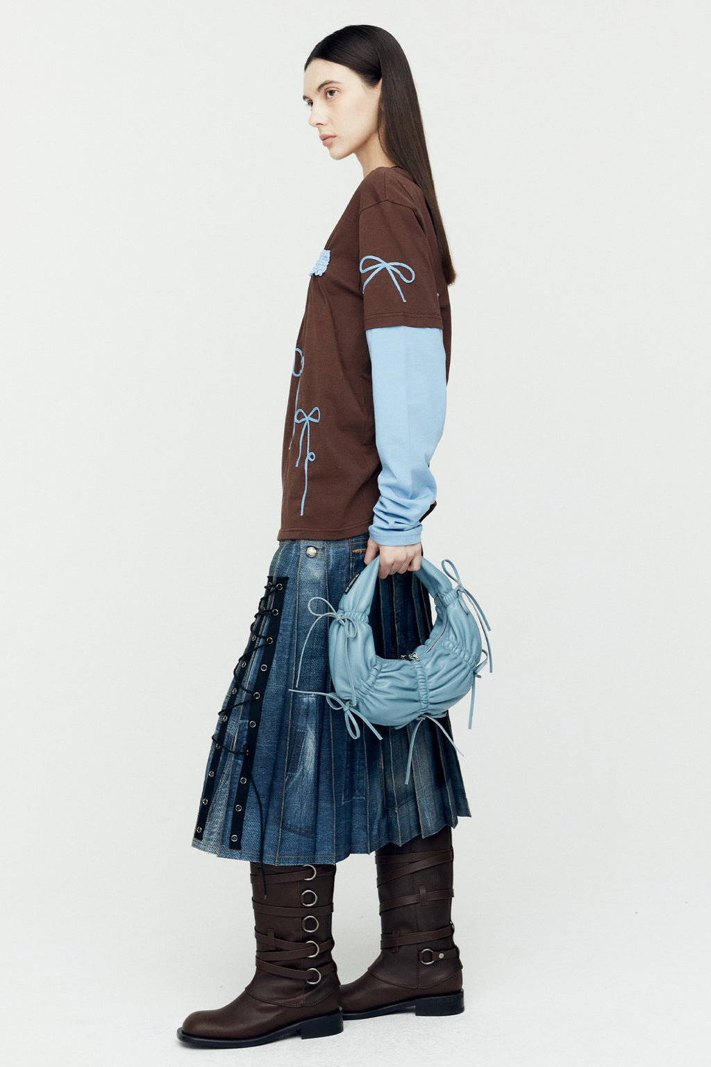 Andersson Bell - Denim Trompe L`oeil Pleats Long Skirt (Blue) product image 6 | TRAB K-Fashion Australia