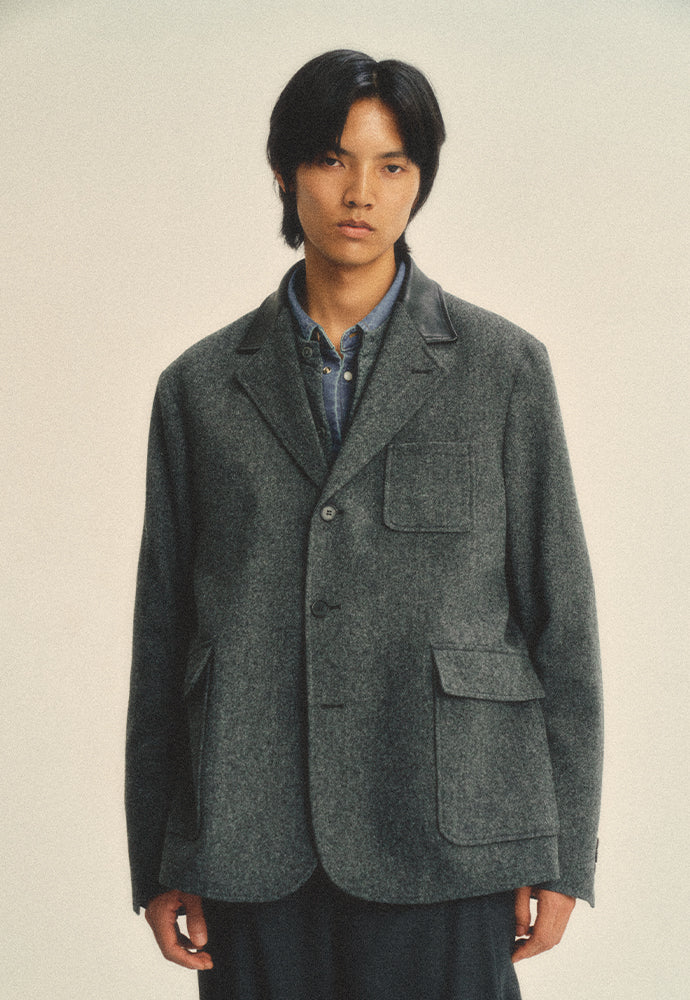 Art if acts - Leather Collar Wool Blazer_Japanese Fabric (Charcoal) product image 6 | TRAB K-Fashion Australia