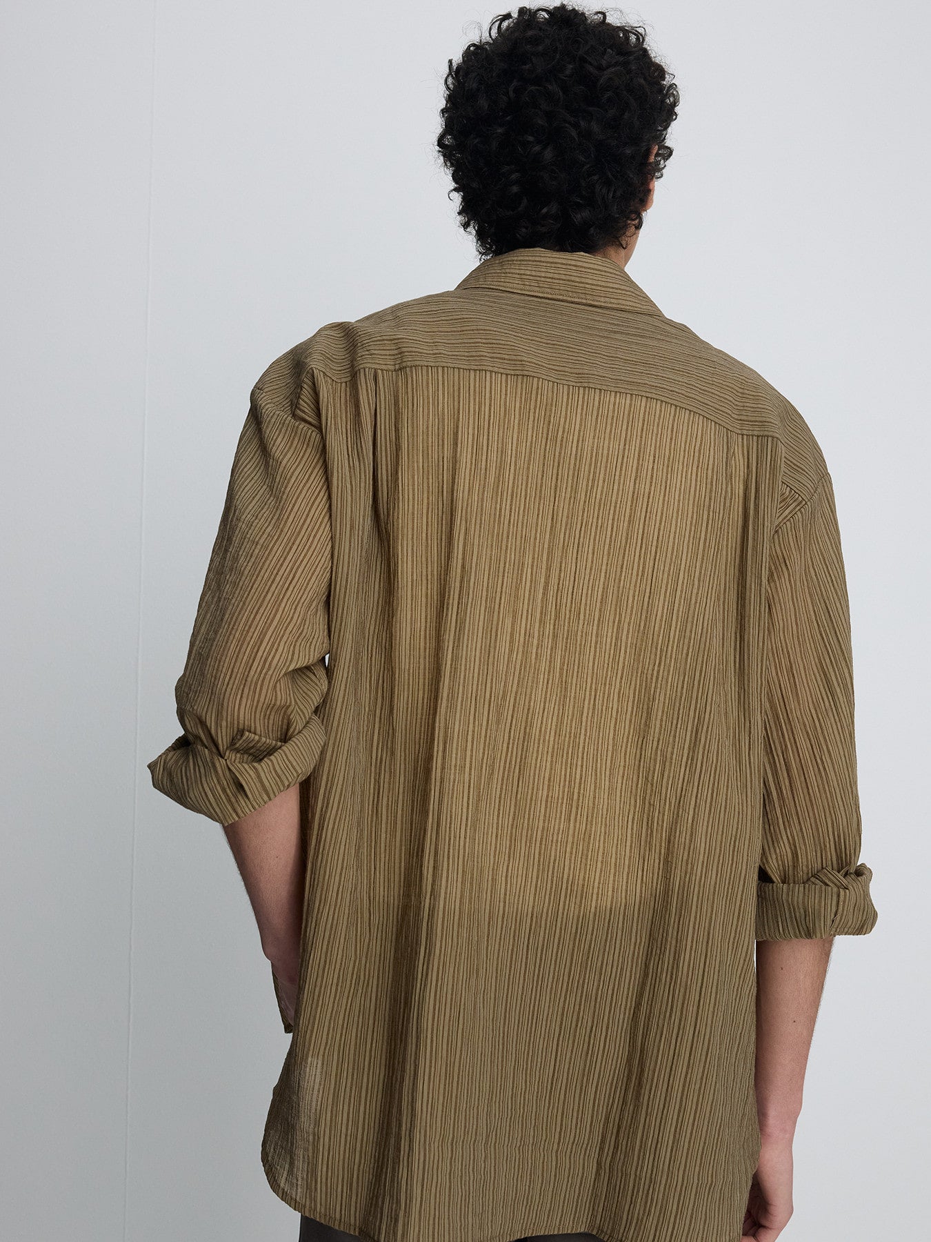 Tonywack - Lyocell Oversized Stripe Shirt (Olive Stripe) product image 8 | TRAB K-Fashion Australia