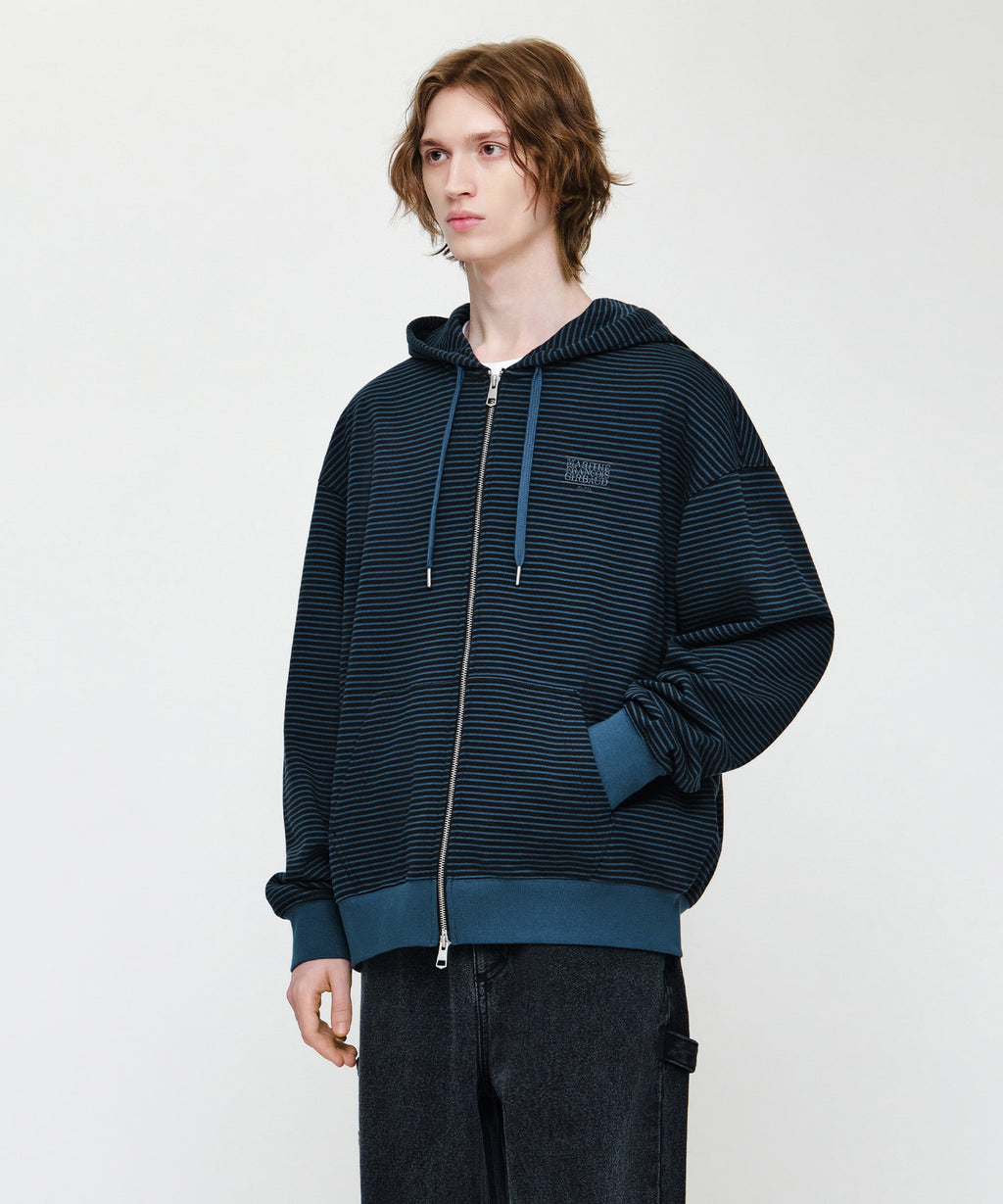 Marithe & Francois Girbaud - Small Classic Logo Stripe Oversized Hoodie Zipup (Dark Blue) product image 2 | TRAB K-Fashion Australia