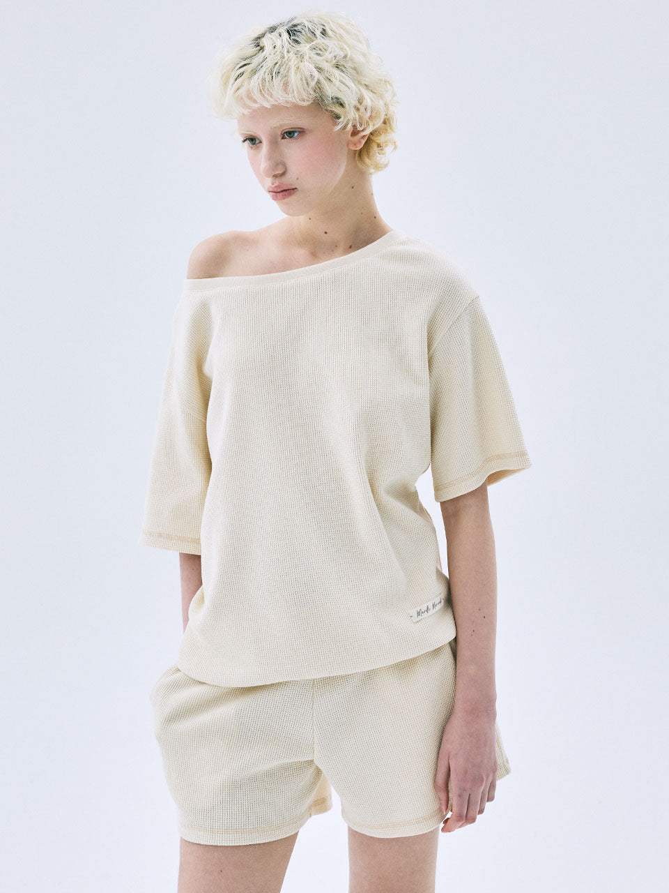 Mardi Mercredi - Waffle Tshirt Off Shoulder (Butter) product image 1 | TRAB K-Fashion Australia