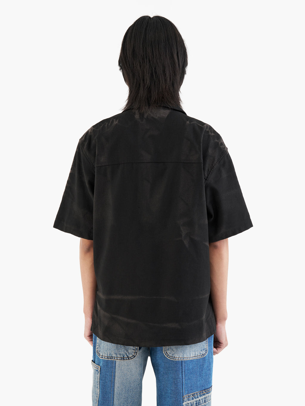 Jiyong Kim - Sun-Bleached Tailored Collar Half Sleeve Shirt (Black) product image 6 | TRAB K-Fashion Australia