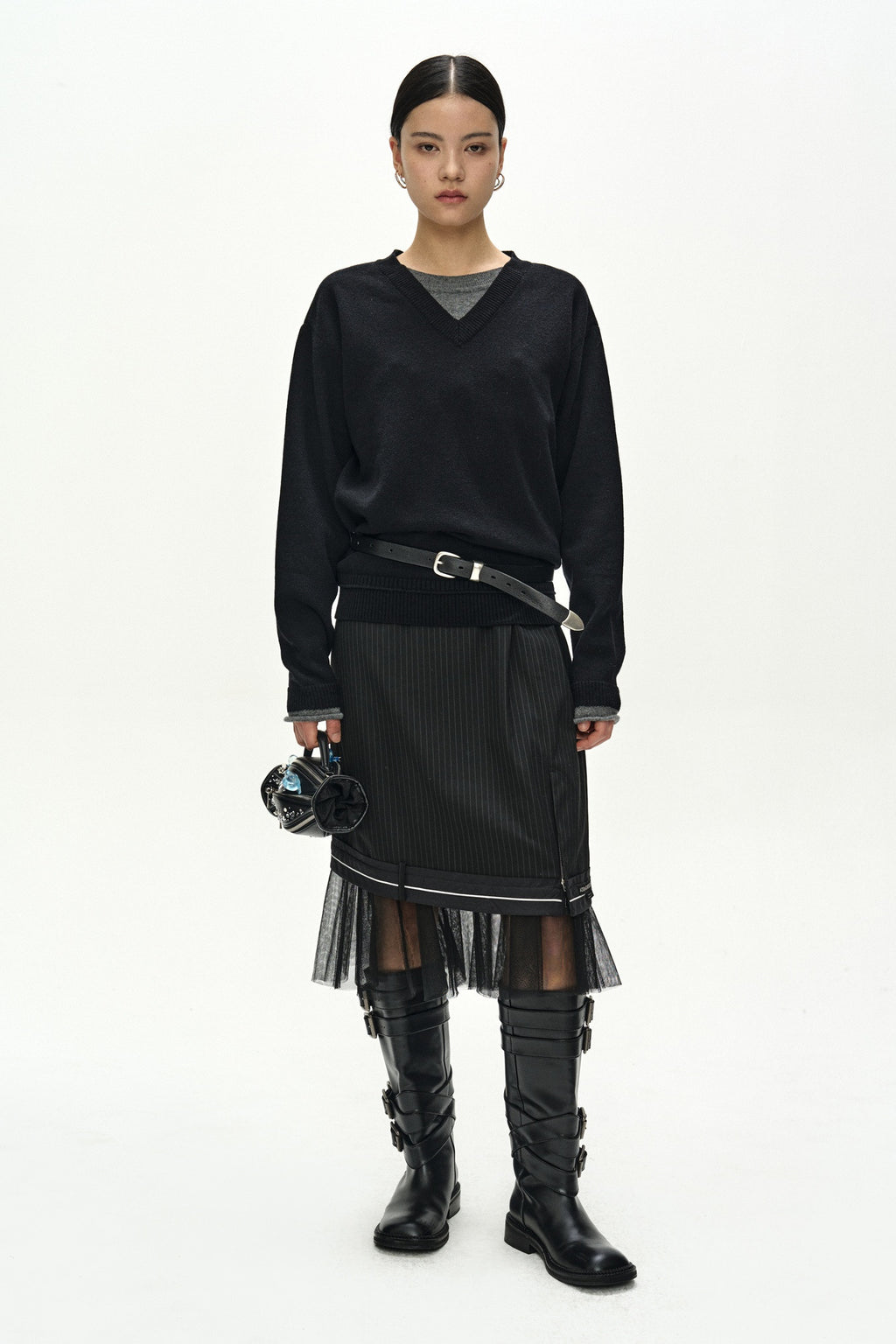 Andersson Bell - Unisex Layered V-Neck Sweater (Black) product image 3 | TRAB K-Fashion Australia