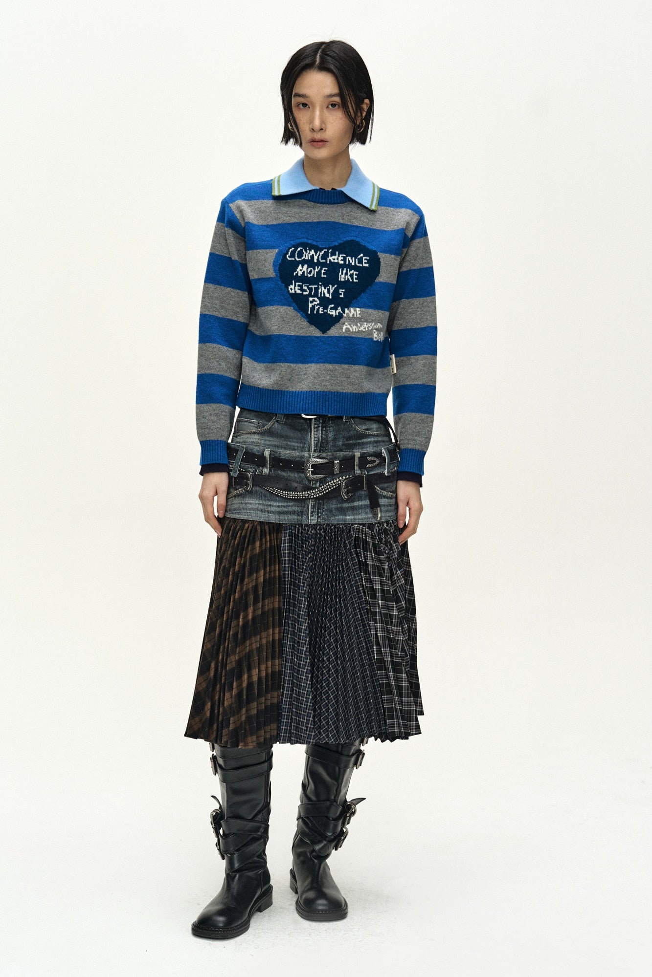 Andersson Bell - Double Belt Printed Accordion Pleats Skirt (blue) (Blue) product image 8 | TRAB K-Fashion Australia