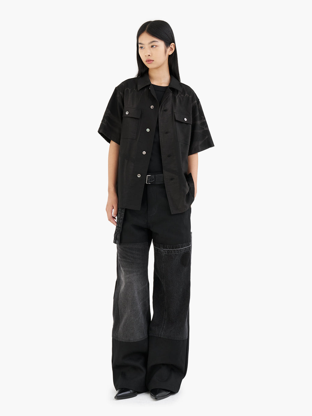 Jiyong Kim - Sun-Bleached Tailored Collar Half Sleeve Shirt (Black) product image 5 | TRAB K-Fashion Australia
