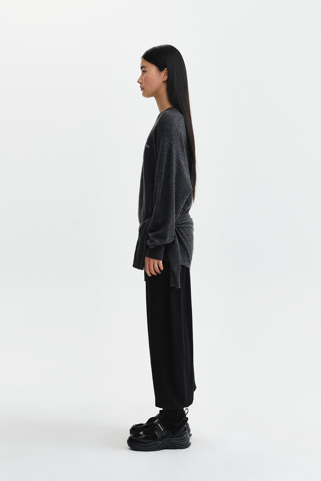 Matin Kim - Wrap Tie Knit Pullover (Charcoal) product image 7 | TRAB K-Fashion Australia