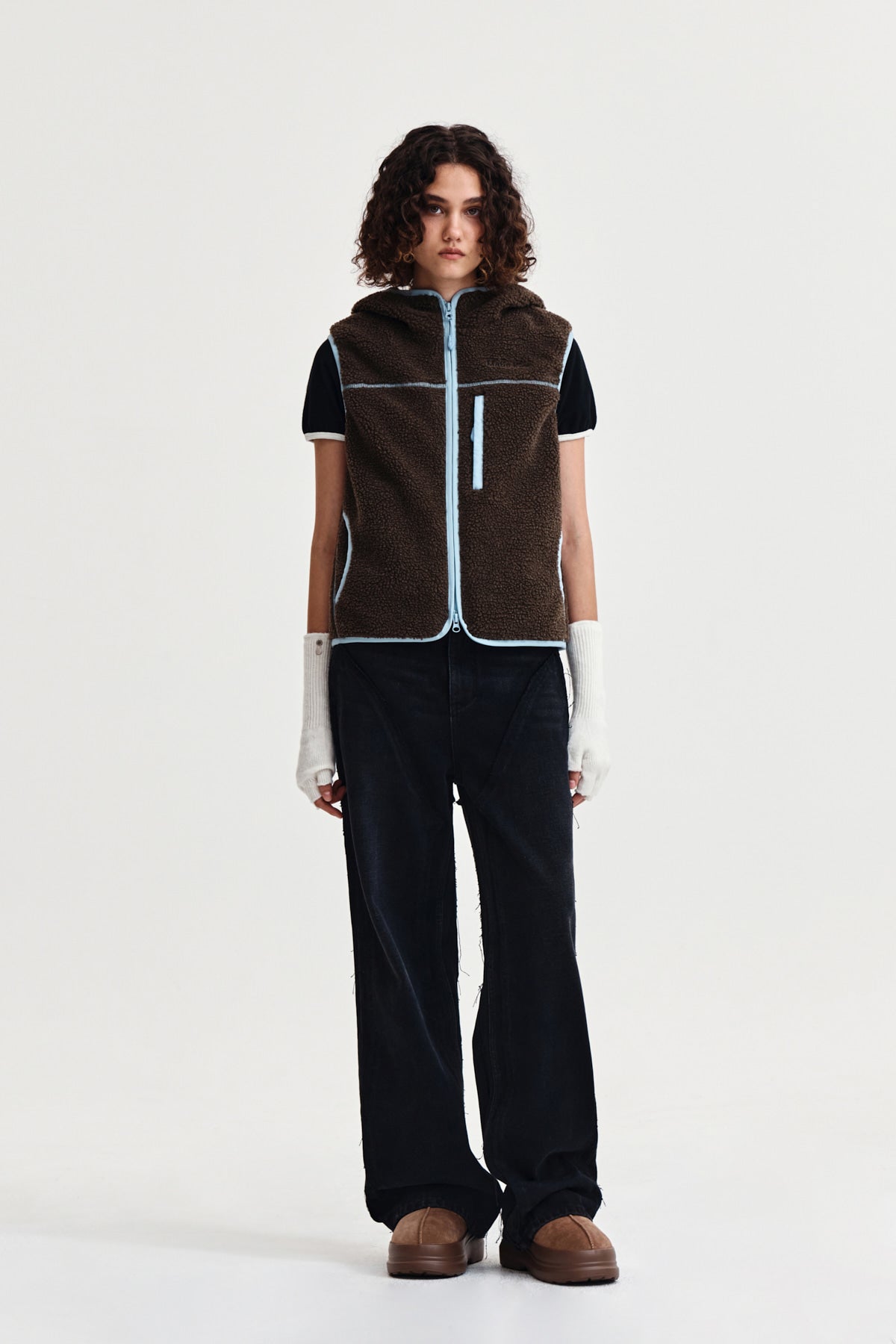 Matin Kim - Fleece Hoody Vest (Dark Brown) product image 8 | TRAB K-Fashion Australia