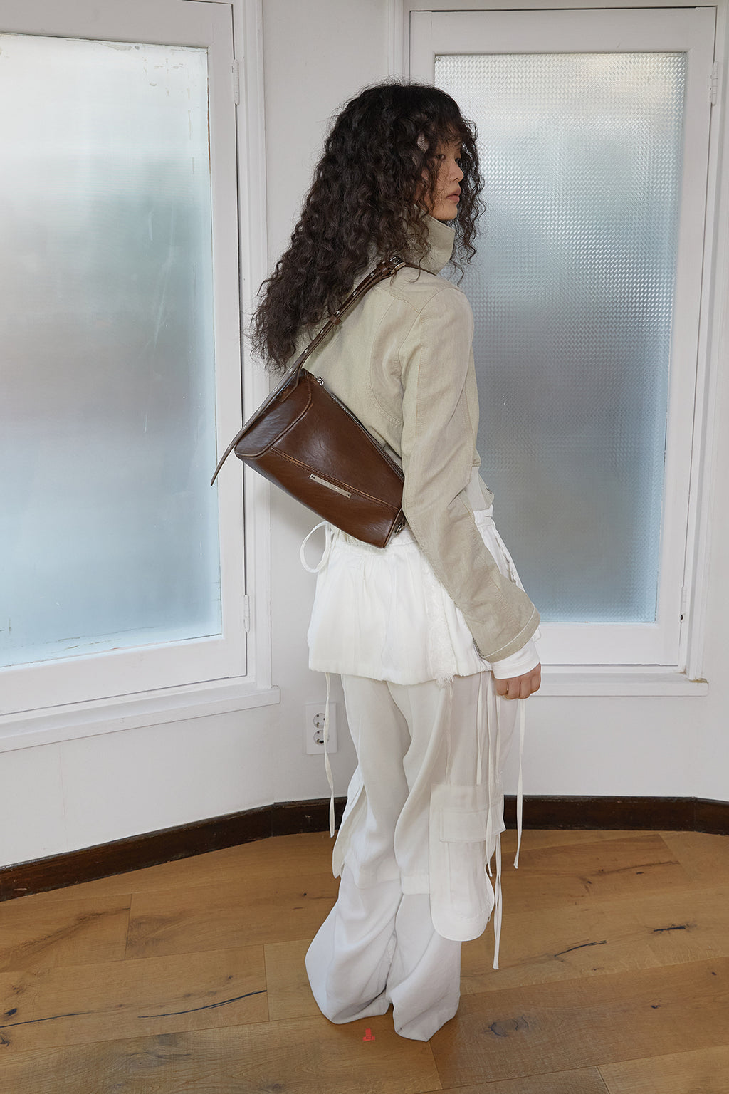 Matin Kim - Color Mixed Slim Bomber Jumper (Beige) product image 14 | TRAB K-Fashion Australia