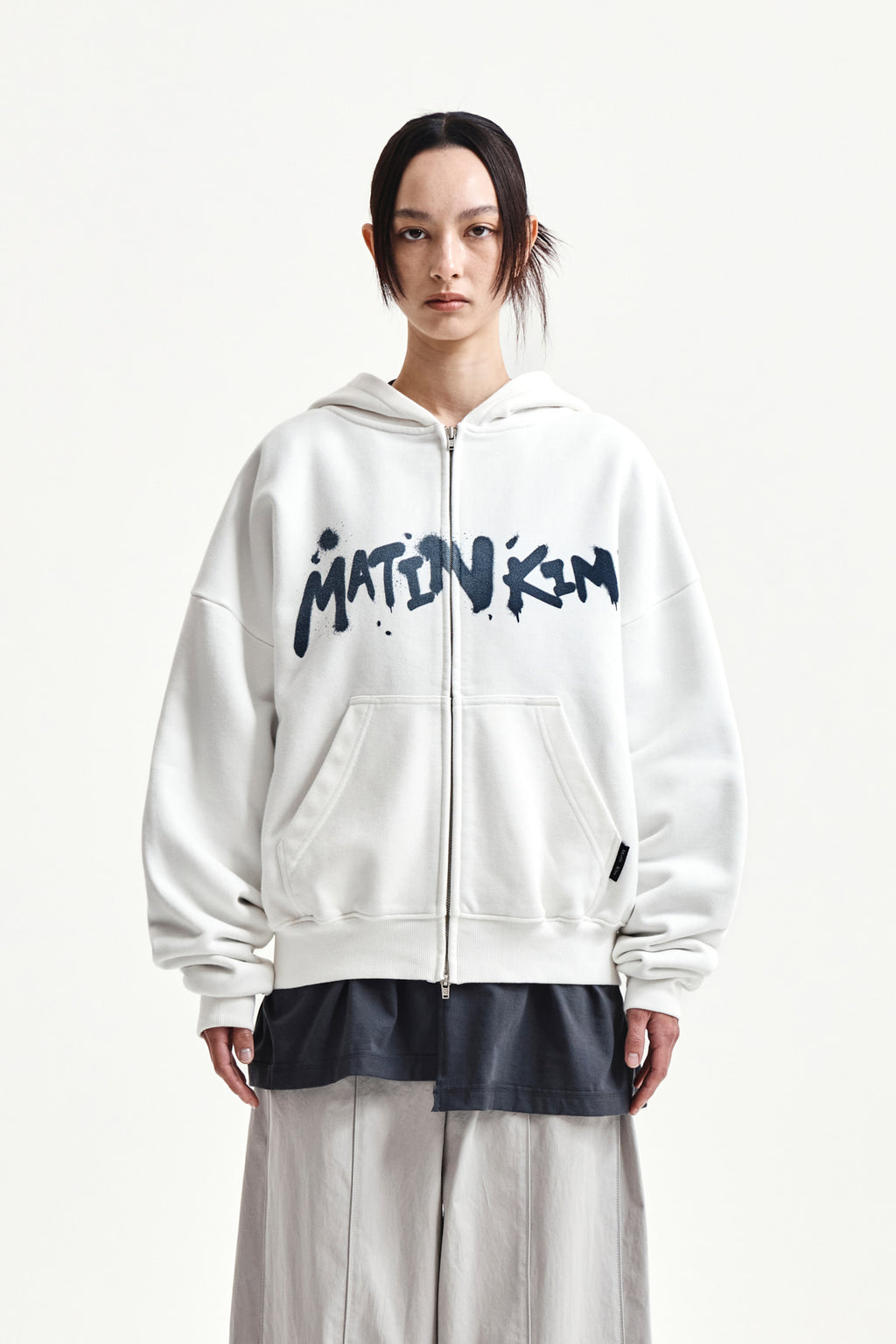 Matin Kim - Graffiti Logo Hoody Zip Up (White) product image 15 | TRAB K-Fashion Australia