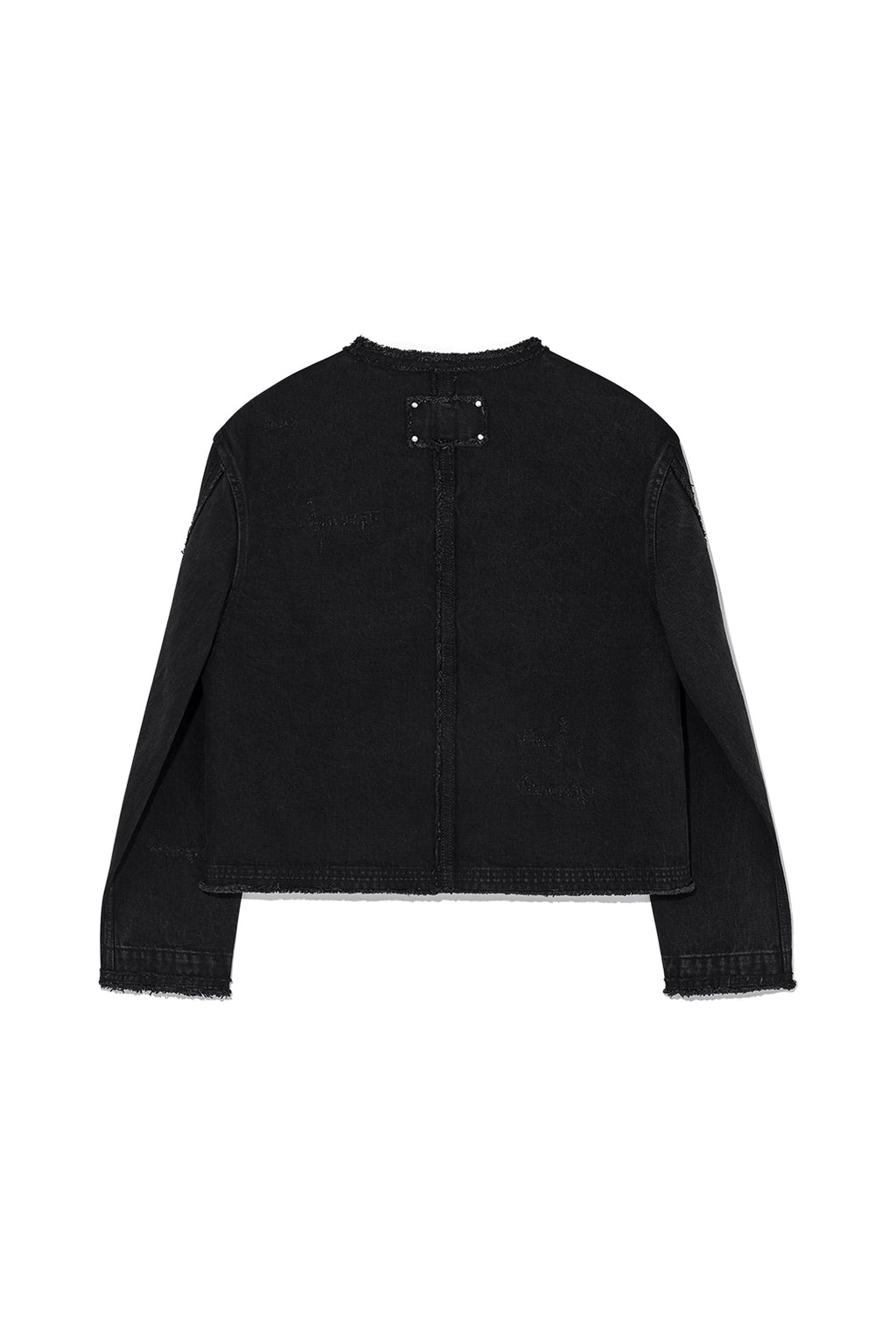 Matin Kim - Collarless Damage Denim Jacket (Black) product image 2 | TRAB K-Fashion Australia