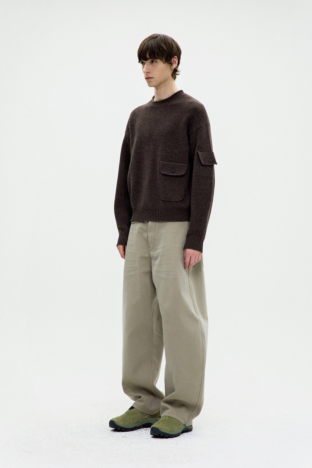 Coor - Wool Cropped Pocket Crewneck Sweater (Melange Brown) product image 3 | TRAB K-Fashion Australia