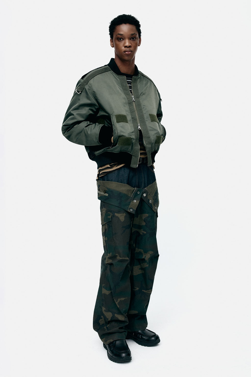 Andersson Bell - Flight Layered Washed Bomber Jacket (Khaki) product image 1 | TRAB K-Fashion Australia