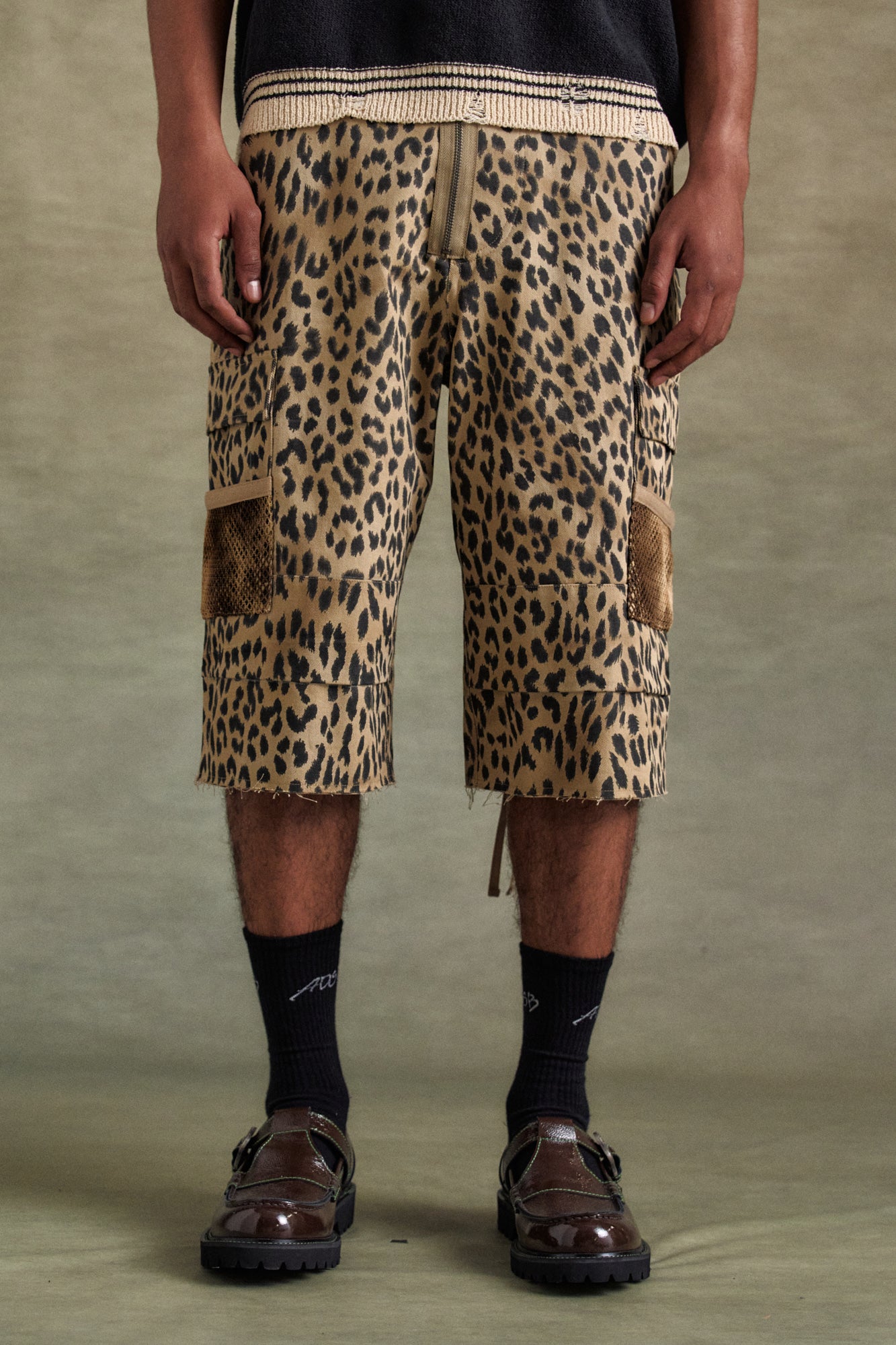 Andersson Bell - Depot Leopard Cargo Shorts (Beige) product image 7 | TRAB K-Fashion Australia