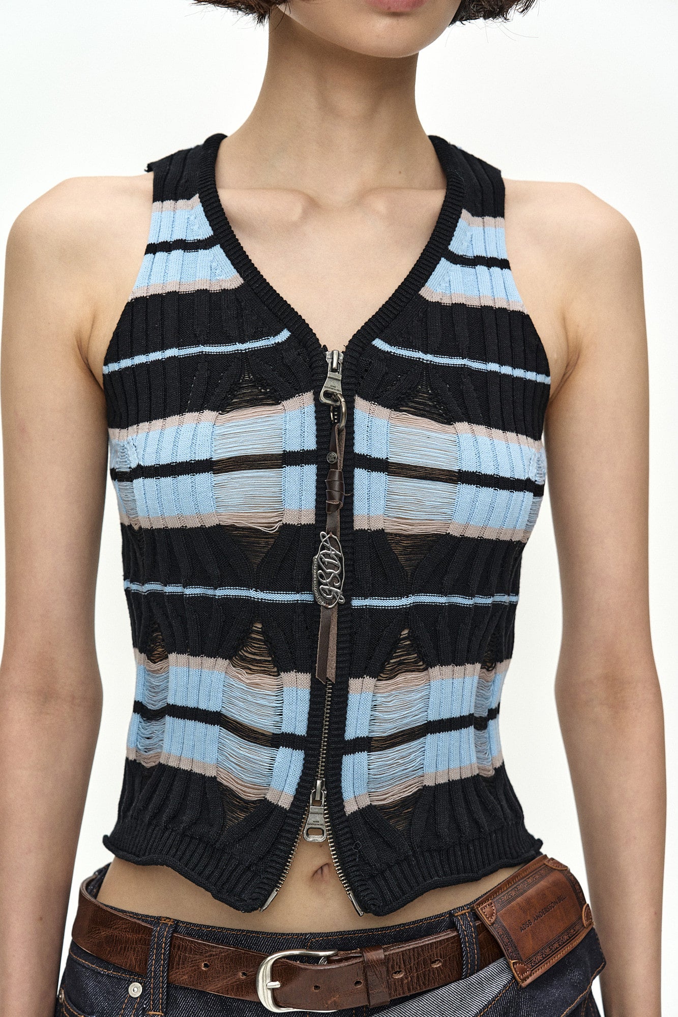 Andersson Bell - Stripe Open Knit Vest (Blue/Black) product image 7 | TRAB K-Fashion Australia