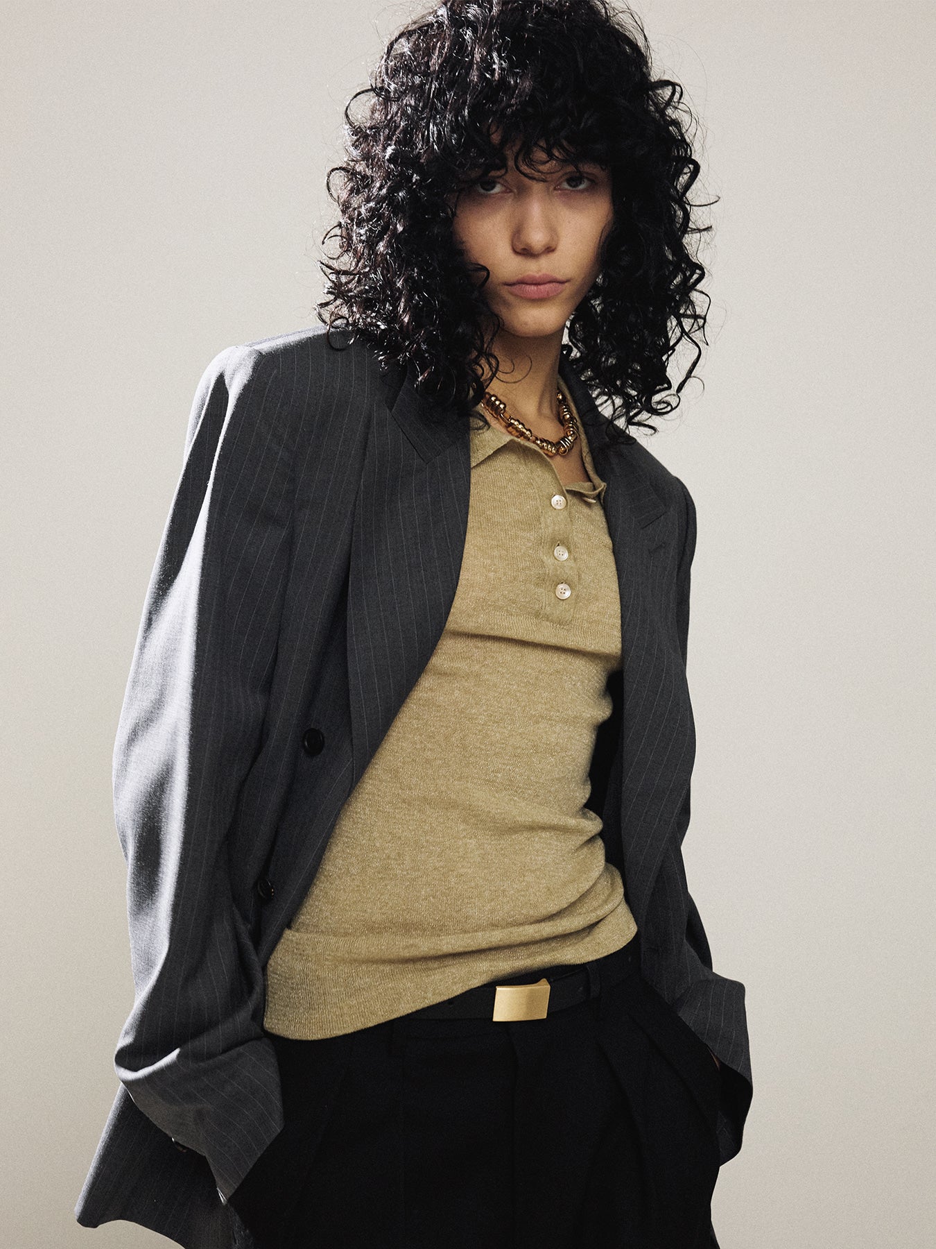 Tonywack - Glitter Ribbed Knit Polo Shirt (Greenish Beige) product image 9 | TRAB K-Fashion Australia