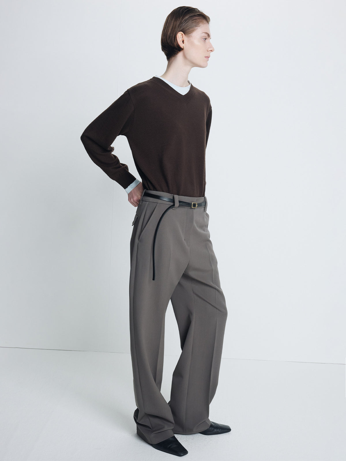 Tonywack - Superfine Wool Layered V-Neck Knit Sweater (Brown/Baby Blue) product image 7 | TRAB K-Fashion Australia