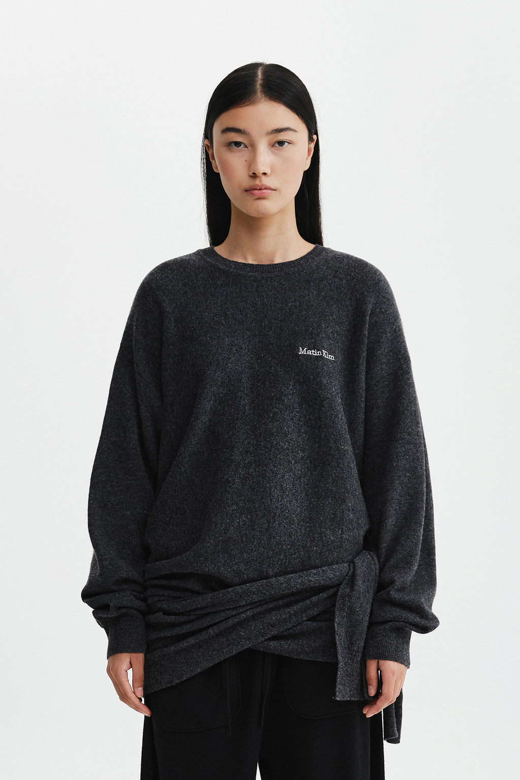 Matin Kim - Wrap Tie Knit Pullover (Charcoal) product image 11 | TRAB K-Fashion Australia