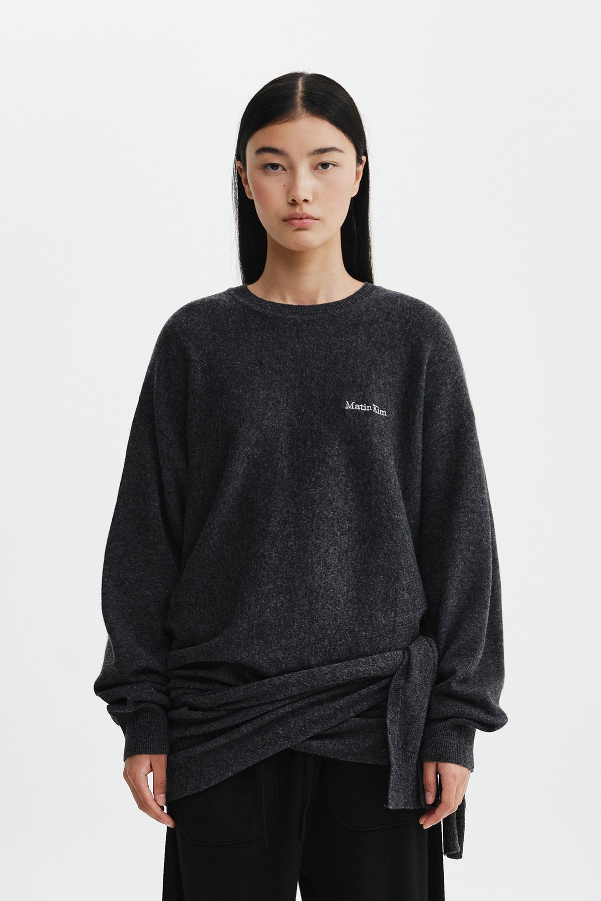 Matin Kim - Wrap Tie Knit Pullover (Charcoal) product image 11 | TRAB K-Fashion Australia