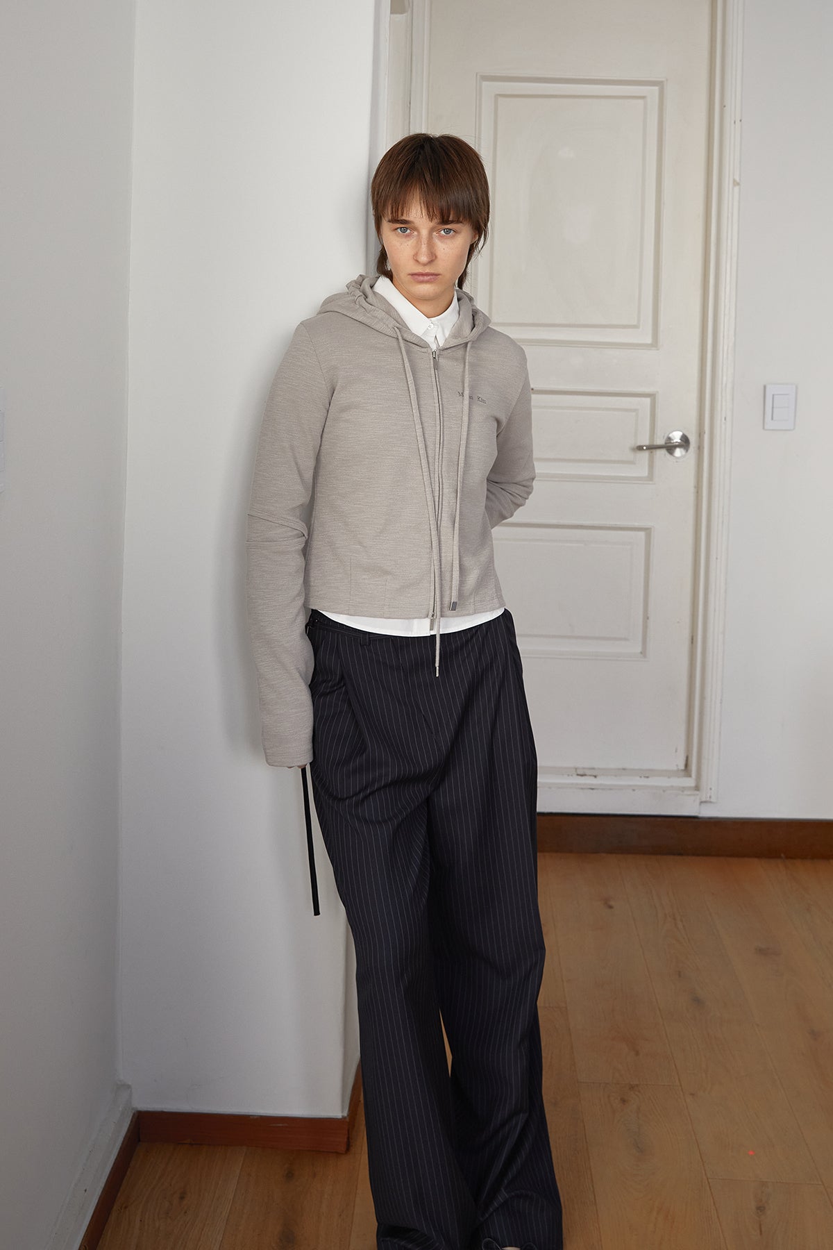 Matin Kim - Sleeve Slit Point Hoody Zip Up (Beige) product image 11 | TRAB K-Fashion Australia