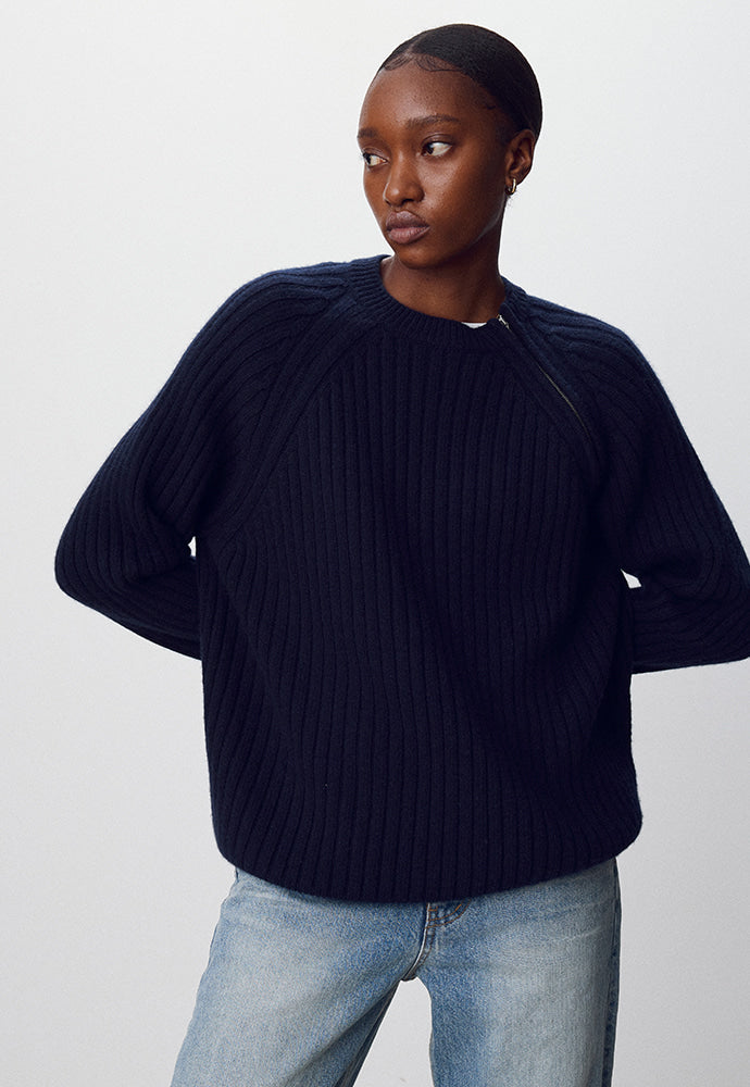 Tonywack - Wool And Cashmere Raglan Zip Sweater (Dark Navy) product image 5 | TRAB K-Fashion Australia
