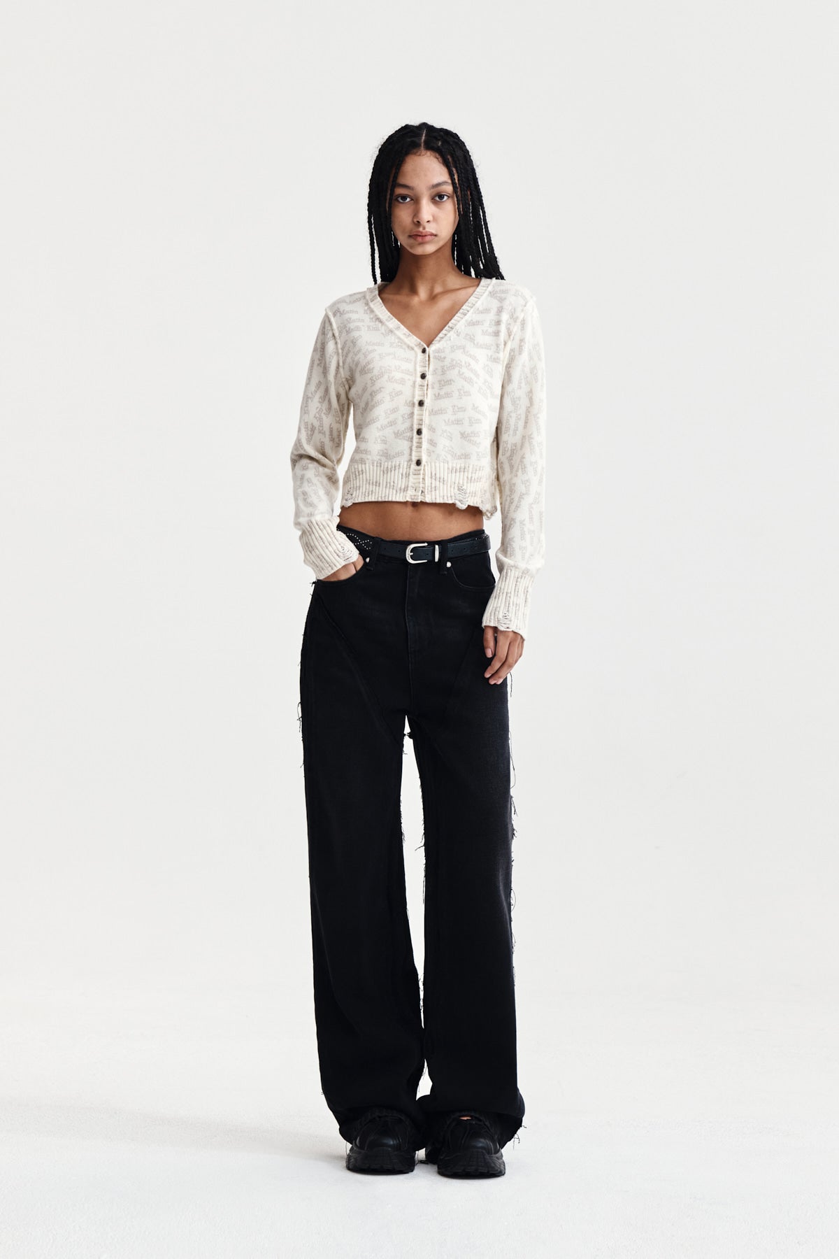 Matin Kim - All Over Logo Crop Cardigan (Ivory) product image 9 | TRAB K-Fashion Australia