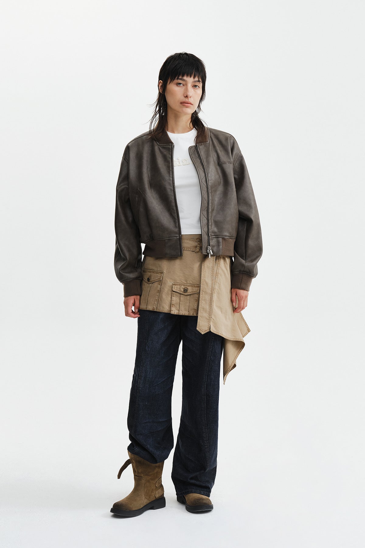 Matin Kim - Faux Leather Rib Collar Blouson (Brown) product image 10 | TRAB K-Fashion Australia