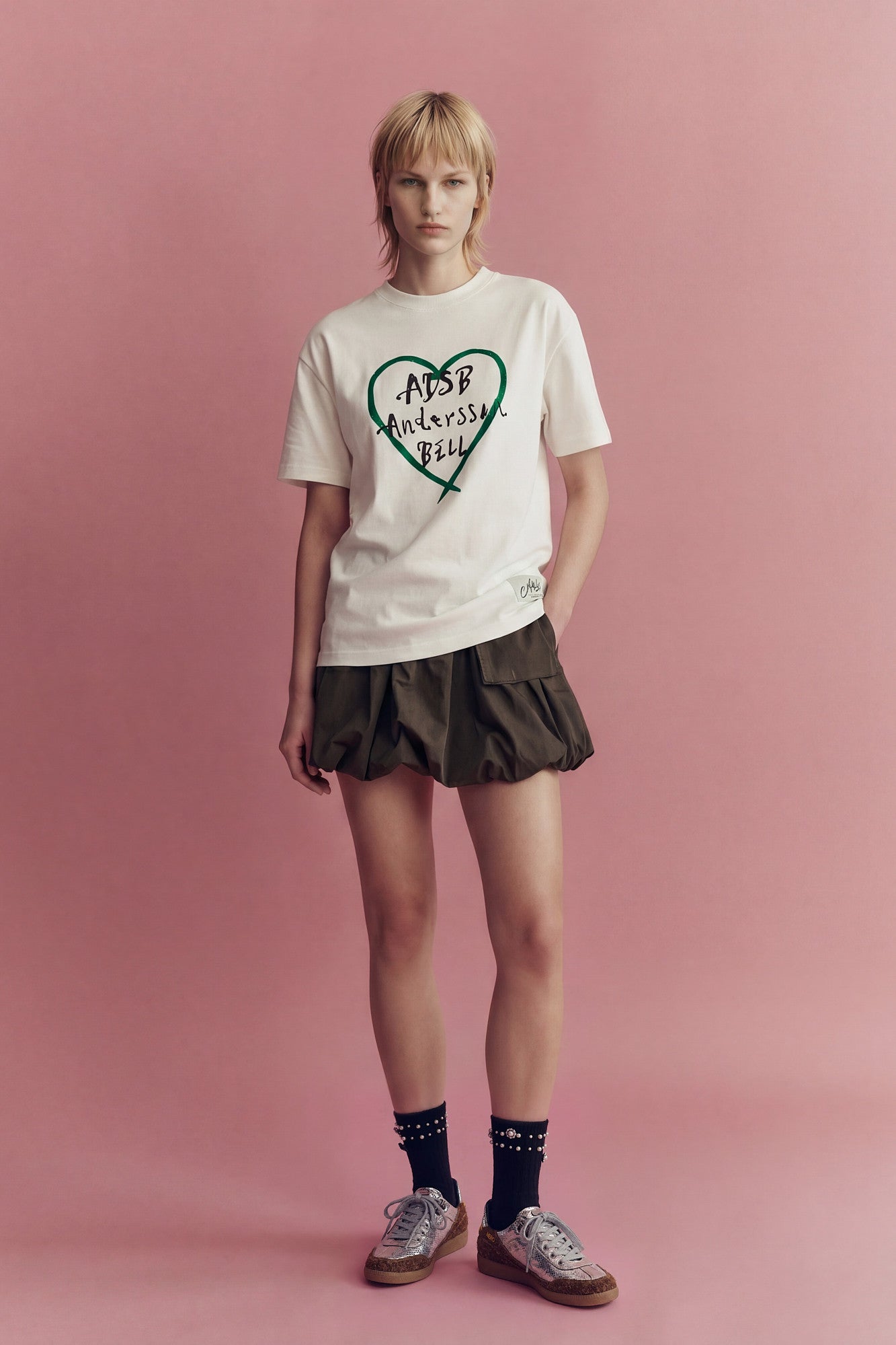 Andersson Bell - Unisex Heart Kelly Logo T-Shirt (White/Green) product image 2 | TRAB K-Fashion Australia