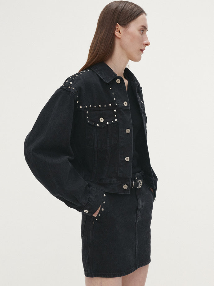 Tonywack - Metal Stud Denim Skirt (Faded Black) product image 1 | TRAB K-Fashion Australia