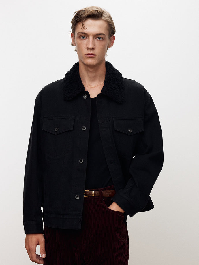 Tonywack - Wool Shearling Collar Denim Jacket (Washed Black) product image 1 | TRAB K-Fashion Australia