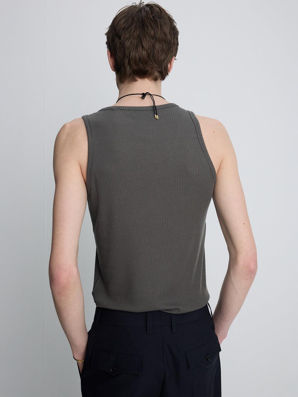 Tonywack - Silk Lyocell Rib Tank Top Japanese Fabric (Olive Charcoal) product image 7 | TRAB K-Fashion Australia