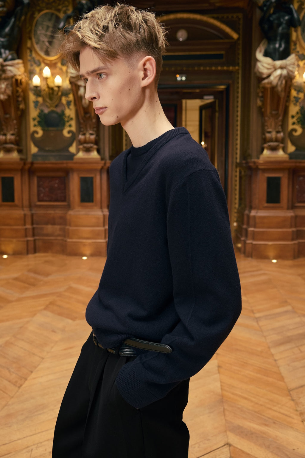 STU - Pin Tuck V-neck Knit (Navy) product image 10 | TRAB K-Fashion Australia