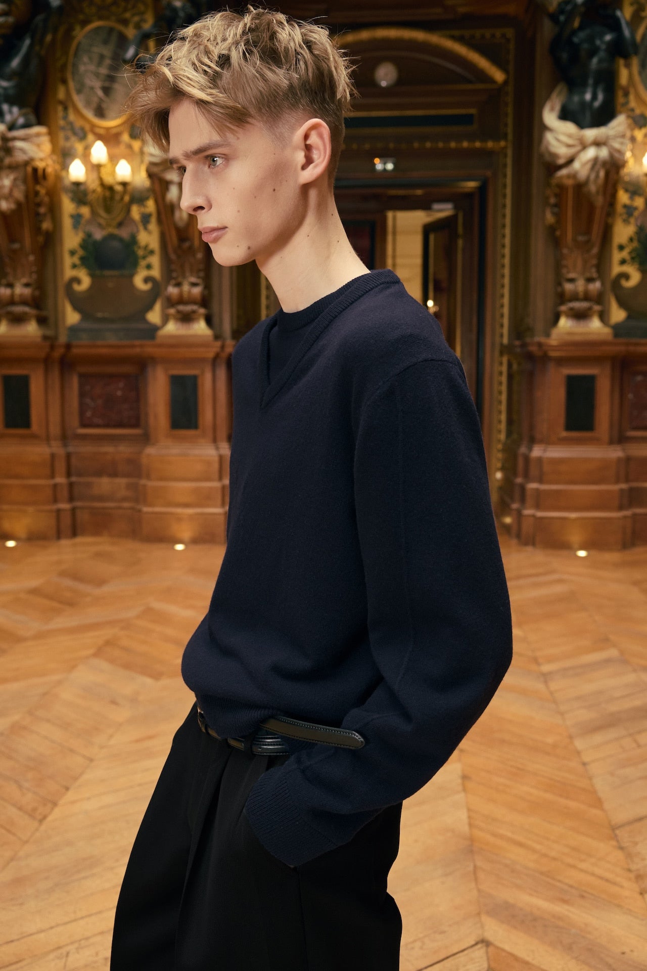 STU - Pin Tuck V-neck Knit (Navy) product image 10 | TRAB K-Fashion Australia