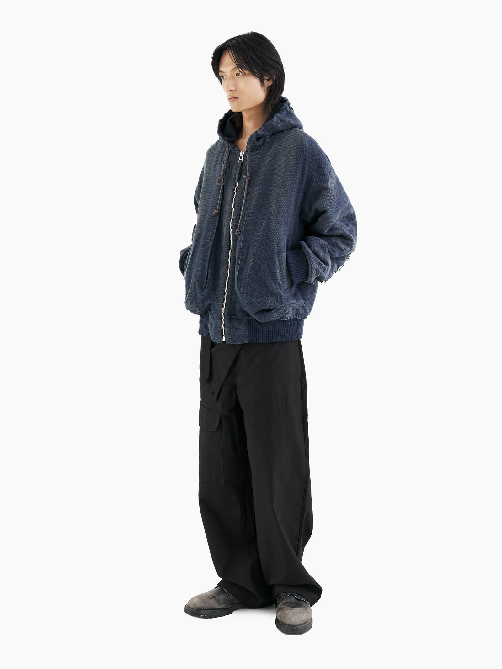 Jiyong Kim - Sun-Bleached Raw Edged Work Jacket (Navy) product image 1 | TRAB K-Fashion Australia