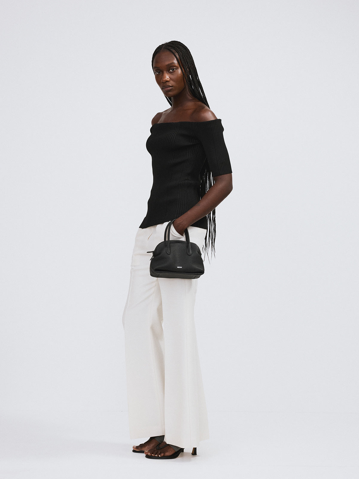 Recto - Off Shoulder Ribbed Knit Top (Black) product image 2 | TRAB K-Fashion Australia