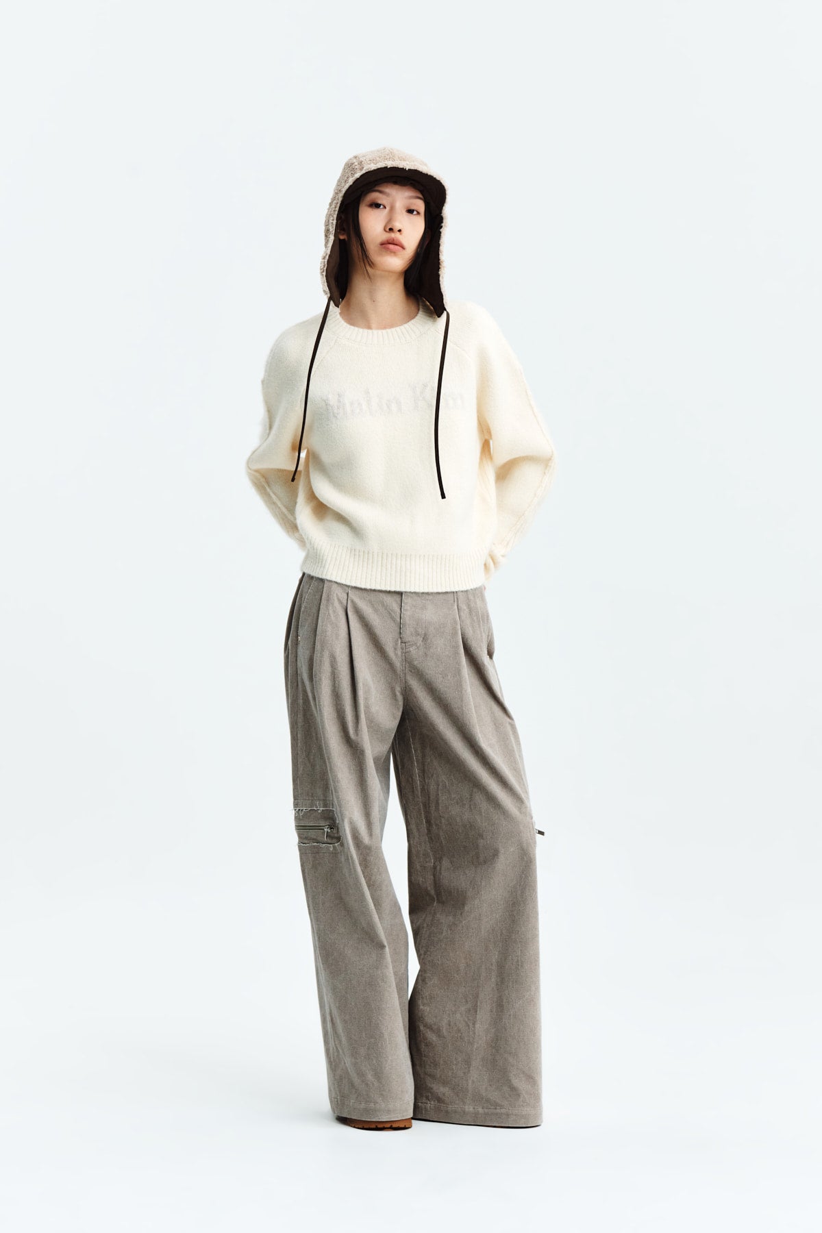 Matin Kim - Corduroy Tuck Point Wide Pants (Beige) product image 8 | TRAB K-Fashion Australia