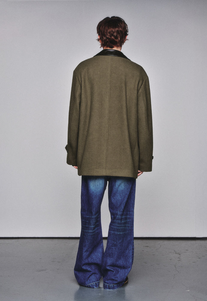 Art if acts - Leather Collar Casentino Half Coat (Moss Grey) product image 3 | TRAB K-Fashion Australia
