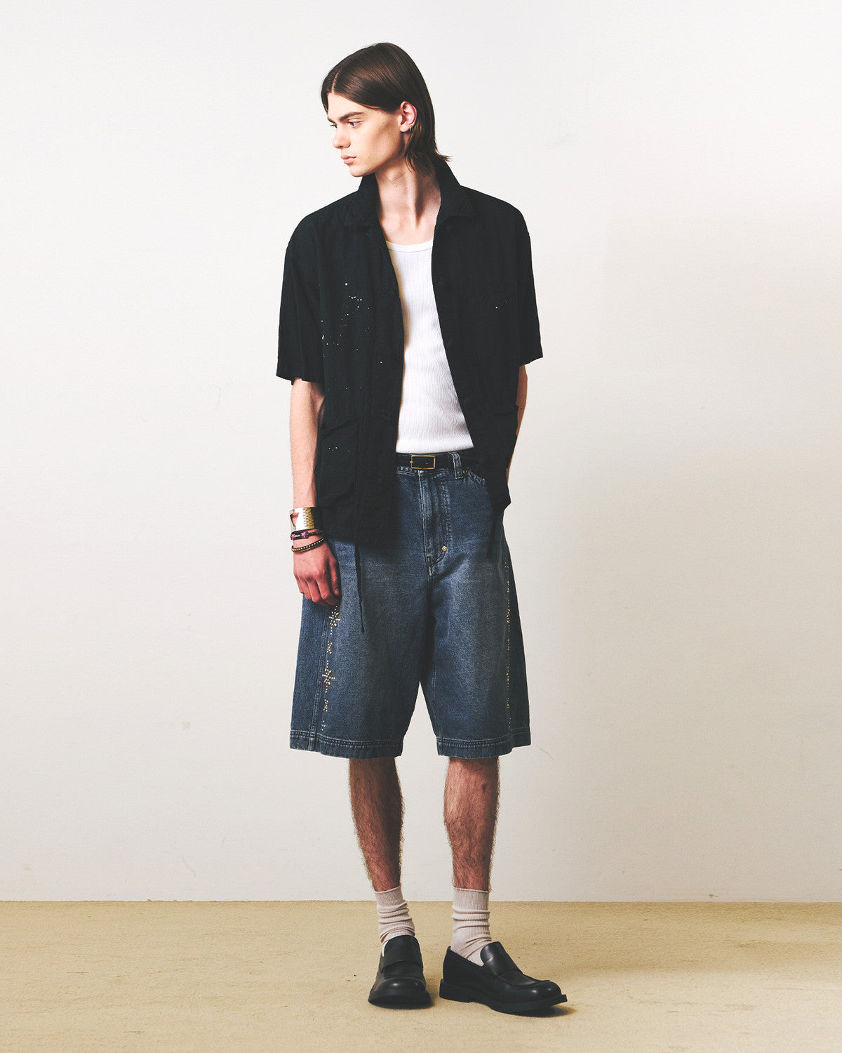 Eastlogue - Eastern Lotus Half Shirts (Painting Black Linen) product image 4 | TRAB K-Fashion Australia