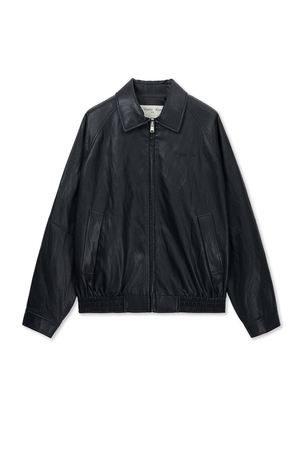 Matin Kim - Small Logo Faux Leather Zip Up Jumper (Black) product image 1 | TRAB K-Fashion Australia